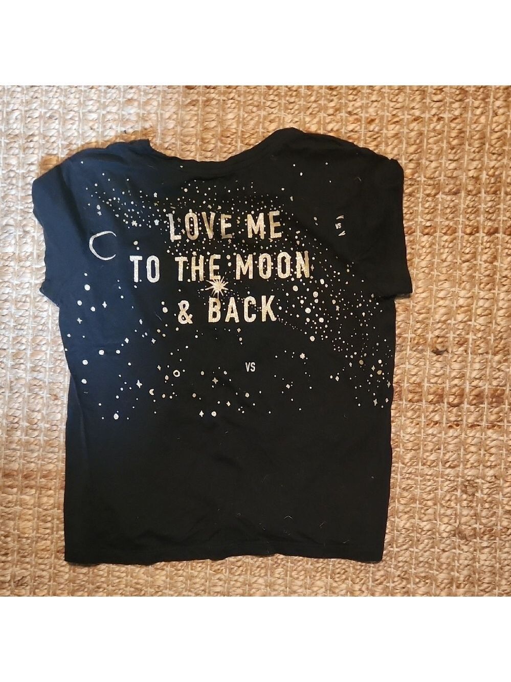 Victoria's Secret Black Sparkly Short Sleeve Screenprint Tee with Gold Accents
